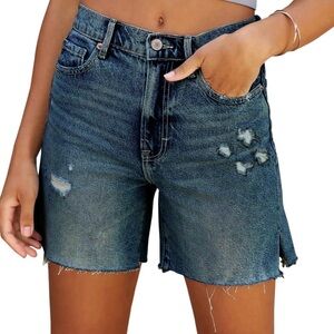 Mid Waisted Ripped Jean Shorts For Women